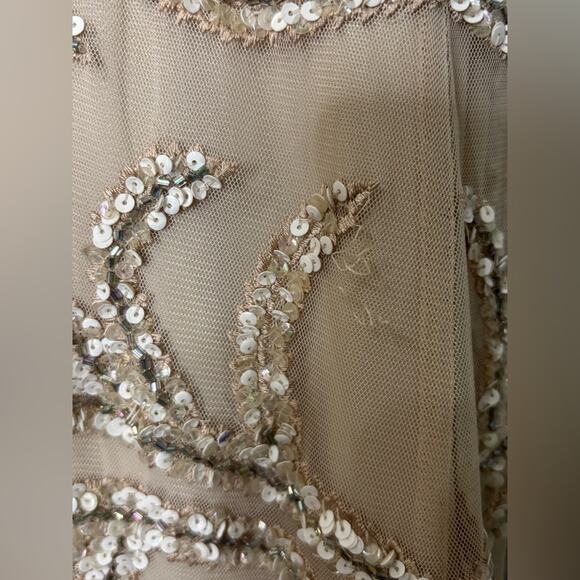 Aidan Mattox Hazel Dress Nude Mesh Overlay w/ White Sequins & Beadwork 4 - Picture 10 of 10